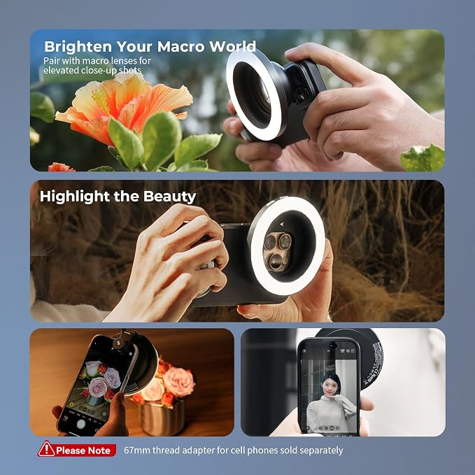 SmallRig Vibe P30 67mm Ring LED Video Light, Compact Size Bi-Color Light | with High CRI ≥90, Compatible with 67mm Phone Mounts/Cases/Lenses, for Content Creation, Live Streaming, 4873 - Image 8