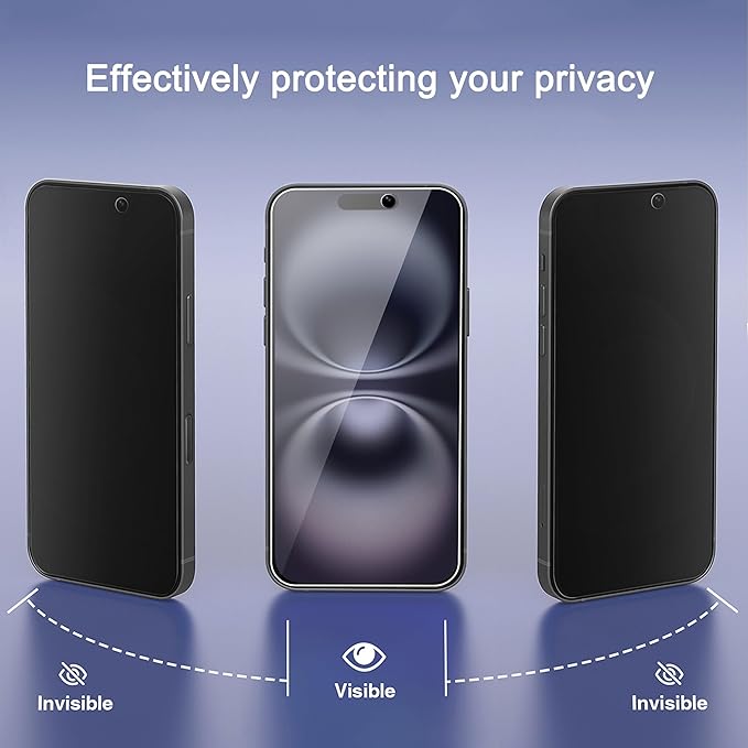 Ailun Privacy Screen Protector+Camera Lens Protector for iPhone 16, 3+3Pack | 6.1 Inch, Installation Frame, Anti Spy Private Tempered Glass Film, Case Friendly - Image 2