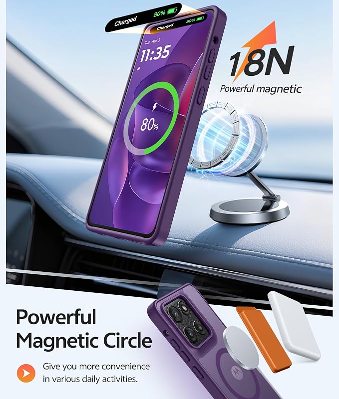 FNTCASE for Moto G Stylus 2026/2025 Case, Fit for Magsafe, Screen Protector | Translucent Matte Magnetic Back, 14FT Military Grade Drop Protection, Shockproof Protective Phone Cover, Purple - Image 3