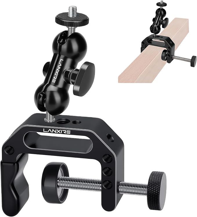 Camera Clamp Mount C Clamp with Magic Arm - Perfect for Fence, Desk, Tripod, Monitor, Light, GoPro, Insta360, DSLR - Essential Tool for Outdoor Projects, Broadcasting, Photography by Lanxire