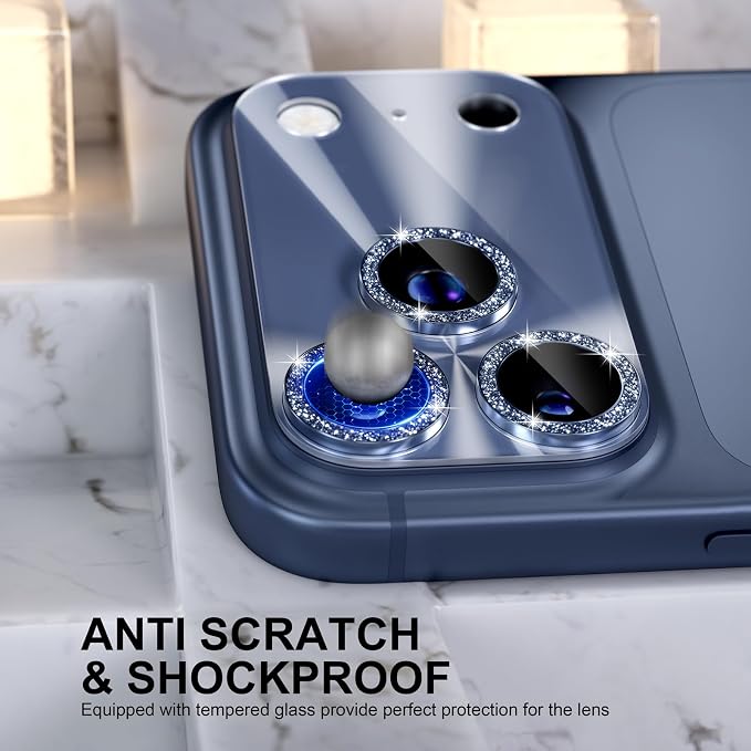Choiche for iPhone 17 Pro Max Camera Lens Protector, Light-Deep Blue | Bling Metal Camera Cover with 9H Tempered Glass Lens Screen Protector Accessories, Strong Adsorption, Case-Friendly, 6.9-inch - Image 3