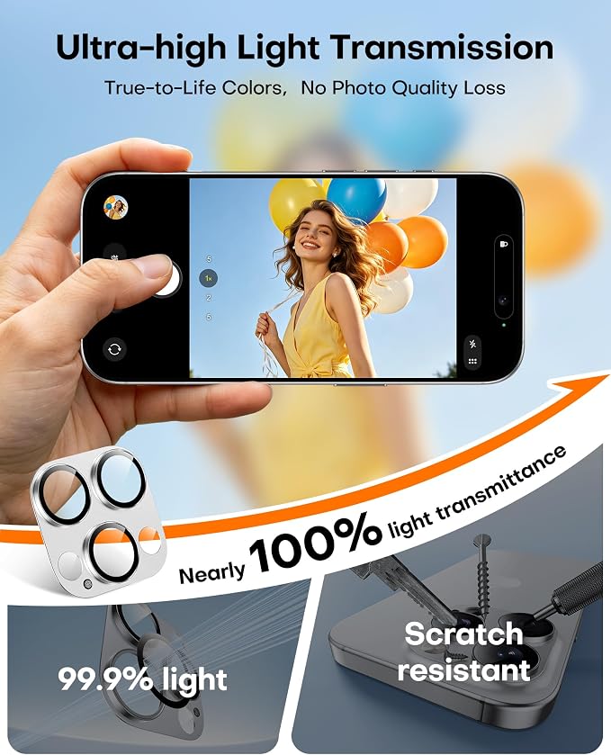 TAURI 2 Pack for iPhone 16 Pro Max/16 Pro Camera Lens Protector, Silver | Full Coverage Military-Grade Shatterproof, Upgrade AR Anti-Reflection Ultra Clear Transmission & Case Friendly - Image 7