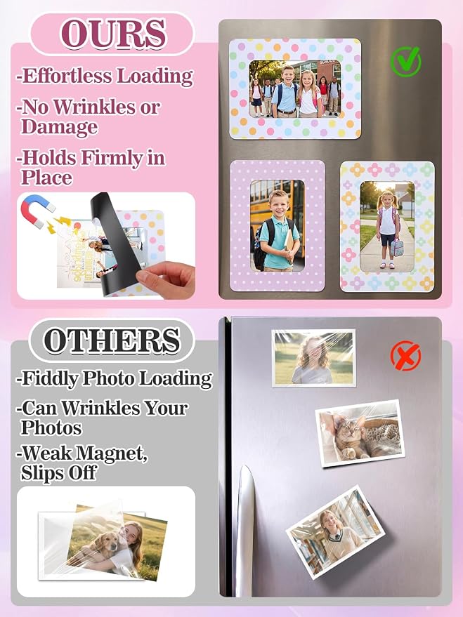 12Pcs Magnetic Picture Frames for 4"x6" Photo, Locker Accessories for Girls | 6 Colors, Cute Back to School Gifts, Classroom Decorations Supplies, Refrigerator Decor, Pastel - Image 2