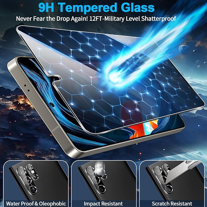 3 Pack Privacy Screen Protector for Samsung Galaxy S26 Ultra Tempered Glass + 2 Pack Camera Lens Protector, True 25°Anti Spy, Military Grade Shatterproof, 9H+ Hardness, Auto Alignment Frame 6.9" - Image 5