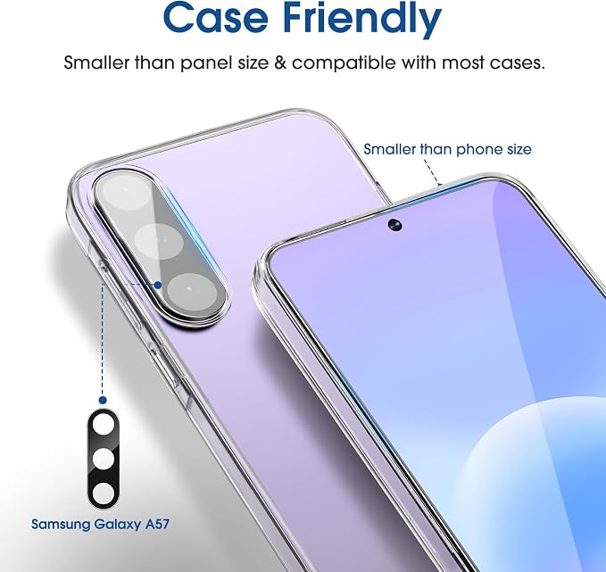 amFilm OneTouch for Samsung Galaxy A57 Screen Protector Tempered Glass | Auto-Alignment, 30s Install, Bubble Free, Scratch & Drop Protection, HD Clear, Camera Lens Protector, 2+2 Pack (A57-6.7'') - Image 5