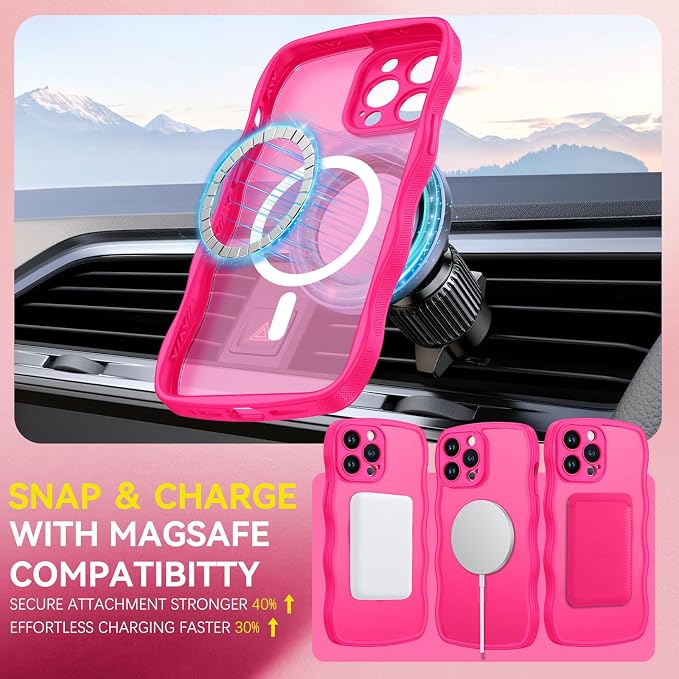 BENTOBEN Magnetic for iPhone 13 Pro Max Case, Cute Wavy [Full Camera Protection][Compatible with MagSafe] Matte Anti-Slip Bumper Women Girls Boys Protective Cover for 13 ProMax 6.7", Hot Pink - Image 5