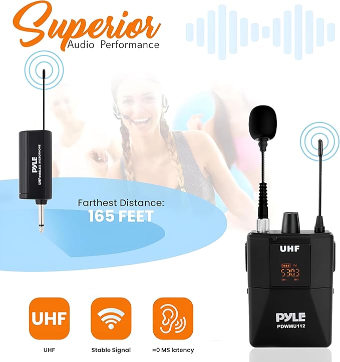 Pyle UHF Wireless Microphone System Kit - Portable Professional Cordless Microphone Set with Headset, Lavalier, Beltpack Transmitter, Receiver - Karaoke & Conference - Image 3