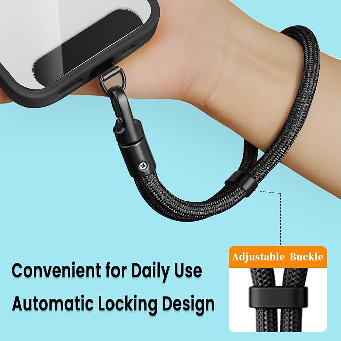 Phone Wrist Strap Lanyard Hand Universal Adjustable Phone Finger Grip Wristlet with 3 Patches Tether Anti Theft for iPhone 16 Pro Max 15 14 Charms for Keychain USB Flash Drive Wallet ID Name Tag Black - Image 2