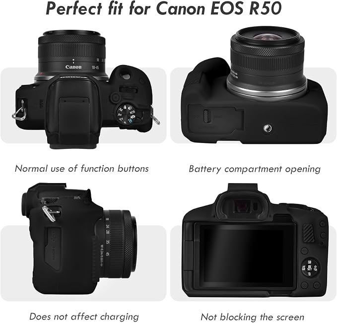 Rieibi EOSR50 EOS R50 Case, Soft Silicone Protective Case for Canon EOS R50 EOSR50 Vlogging Camera, Lightweight EOS R50 Camera Case Cover Grip Body Skin - Black - Image 3