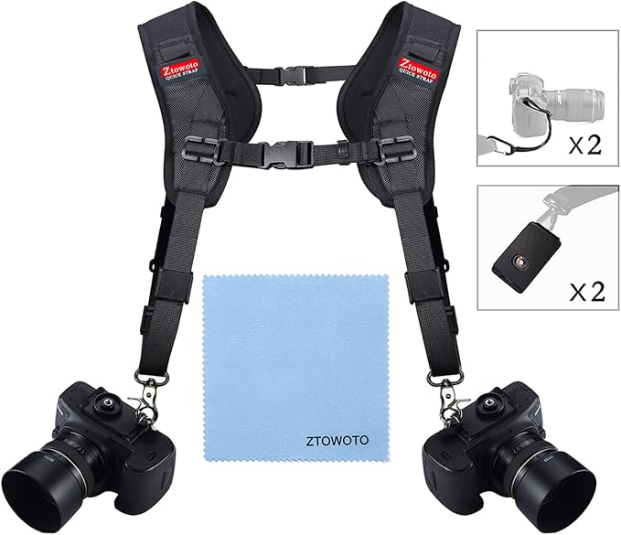 Double Shoulder Camera Strap Harness Quick Release Adjustable Dual Camera Tether Strap for DSLR SLR Camera (focus) - Image 5