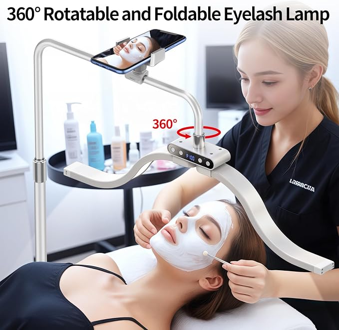 Lash Light for Eyelash Tech-Esthetician Ring Light, Half Moon Light for Led Lash Lamp Extensions, Tattoo Artists, Nail Tech - Cool, Warm Lamp with Adjustable Brightness & Height, Phone Holder (White) - Image 4
