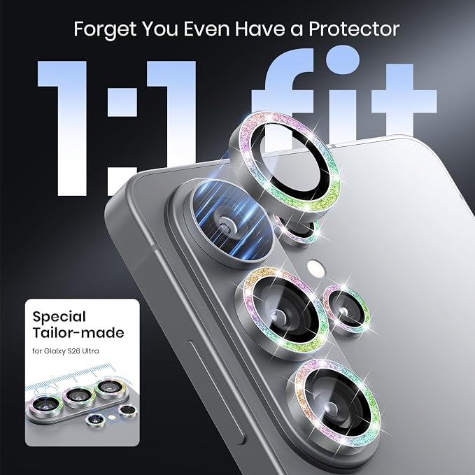 Hoerrye for Samsung Galaxy S26 Ultra Camera Lens Protector - [Top 9H+ Tempered Glass - 12FT Military Grade] Case Friendly Invisible Fit Camera Screen Protector Cover Accessories,Bling Colorful | Top 9H+ Tempered Glass, 12FT Military Grade, Case Friendl... - Image 4