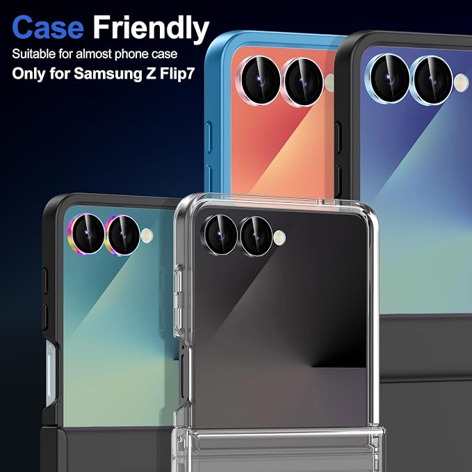 for Samsung Galaxy Z Flip 7 Camera Lens Protector, Individual Metal Ring Tempered Glass Lens Cover, [Strong Adsorption] Scratch Resistant Ultra-Thin HD Clear Lens Cover, 1 Set-Black Ring - Image 7