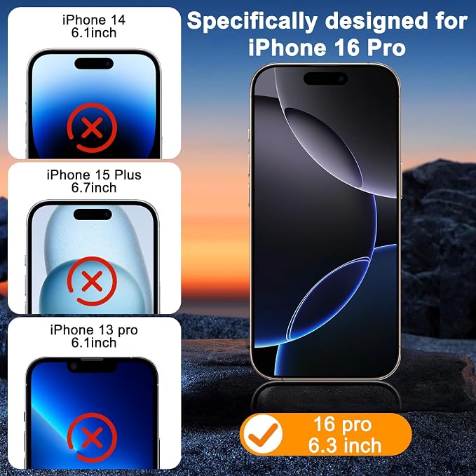 SIBEITU 3+3 Pack Screen Protector for iPhone 16 Pro 6.3 Inch Tempered Glass | 3 Pack Screen + 3 Pack Camera Lens Protector, 6.3 Inch HD Clear 9H Hardness, Scratch Resistant, Case Friendly - Image 2