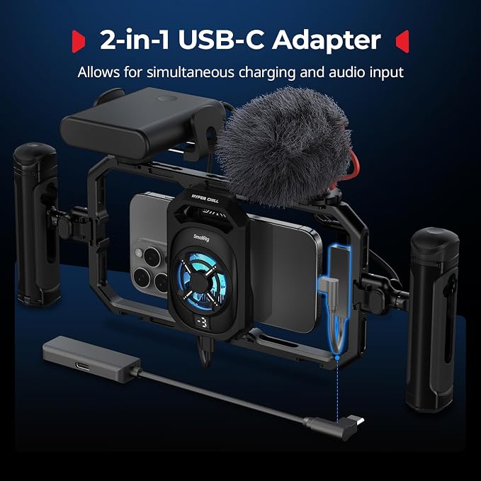 SmallRig Universal Hyper Chill Cooling Phone Cage for iPhone/Android, with 15W Active Cooler & 2-in-1 USB-C Adapter & Power Bank Holder, Compatible 2.5-3.1" Phones, Live Streaming Video Shooting-5275 - Image 6