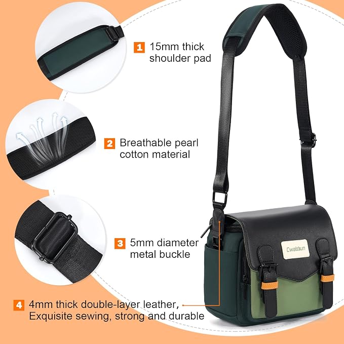 Cwatcun Compact Camera Sling Bag, Small Crossbody Case with Tripod Holder | Camera Messenger Bag, Photography Bag for Canon, Nikon, Sony, Fuji DSLR/SLR/Mirrorless, Lens.Fits 1DSLR+1lens - Image 6