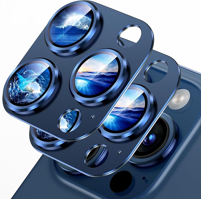Uyiton for iPhone 15 Pro/iPhone 15 Pro Max Camera Lens Protector | Not Easy to Break, Strong Adsorption, Case-Friendly, Metal 9H Sapphire Glass Rear Camera Screen Cover, Blue, 2 Pack by Uyiton