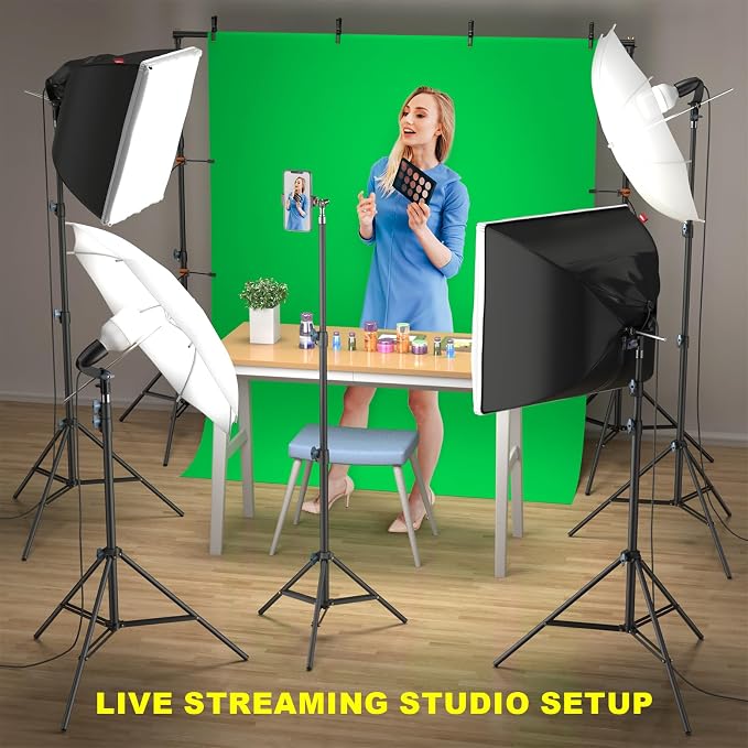 LINCO Lincostore Photo Video Studio Light Kit AM169 | Photography lighting kit, 3 muslin backdrop (black/white/green), softbox & carry bag; for portrait, video, product shoots - Image 7