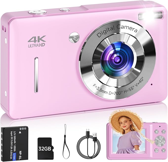 Digital Camera, FHD 1080P 44MP Point and Shoot Digital Camera with Face Detect, Smile Capture, 16X Zoom, 20 Filters, Anti Shake, 32GB SD Card Purple Compact Vintage Camera for Kids Boys Girls Teens by SMARTKLIK