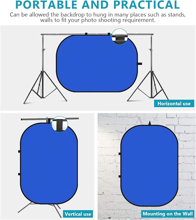 NEEWER 5x7ft/1.5x2m Chromakey Foldable Backdrop with Stand 8.5ft/2.6m | 2 in 1 Reversible Blue Green Background Panel, for Photography Studio, Live Streaming, Video Calls, Games - Image 4