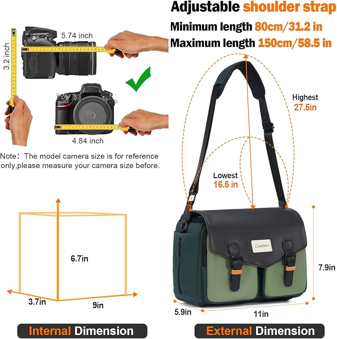 Cwatcun Midi Camera Sling Bag, Waterproof Crossbody Case with Tripod Holder | Camera/Photography Shoulder Messenger Bag for Canon, Nikon, Sony, Fuji DSLR/SLR/Mirrorless Camera, LensFits 1DSLR+2lenses. - Image 4