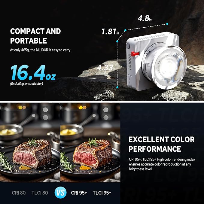Godox ML100R RGB LED Video Light, 110W 1800K-1000K Full Color RGB LED COB Contiuous Light, 14 FX Effects Photography Light Support APP Control - Image 5