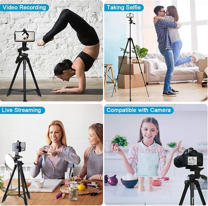 Endurax 63" Tripod for Camera & Phone, 6.6 lbs Load Capacity, Black | Adjustable Pan Head, Quick Flip-Lock Setup & Non-Slip Feet; Foldable Aluminum for Travel (No Quick Release Plate) - Image 6