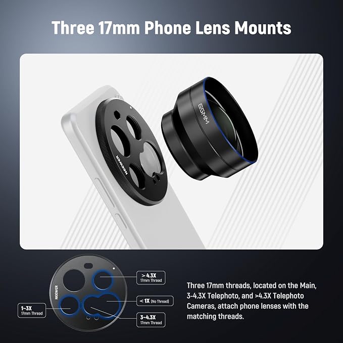 NEEWER 15 Ultra Lens Backplate, Aluminum Alloy 17mm Thread Phone Lens Adapter Holder for Main & Telephoto Cameras, Compatible with Xiaomi 15 Ultra Original Phone Case, PA111 (Black) - Image 3