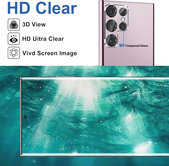[2+2 Pack] Galaxy S23 Ultra Screen Protector, 9H Tempered Glass, Ultrasonic Fingerprint Support, 3D Curved, HD Clear Scratch Resistant for Samsung Galaxy S23 Ultra 5G Glass Screen Protector - Image 6