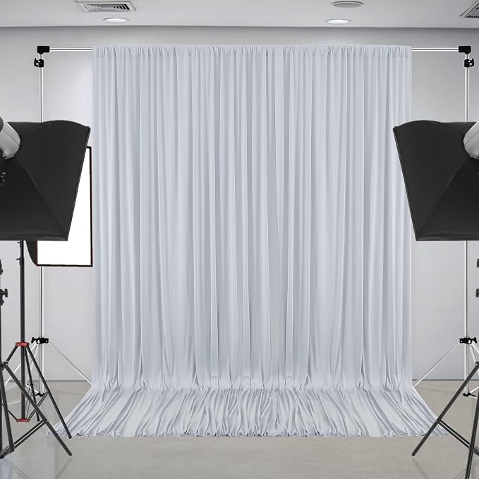 10 ft x 8 ft Wrinkle Free Silver Backdrop Curtain for Parties, Polyester Silver Grey Backdrop Drapes 2 Panels 5x8ft for Baby Shower Photoshoot Engagement Wedding Birthday Photography Background by Outpain