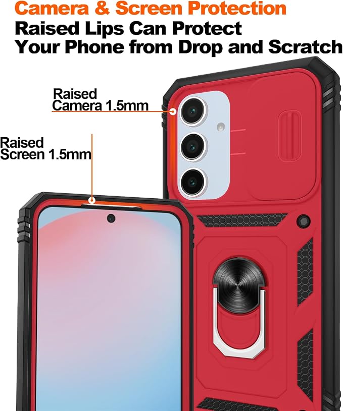 Gritup for Phone Case Samsung S24 FE: S24 FE Case with 2*Screen Protector | Magnetic Stand & Slide Camera Cover | Shock Proof Military-Grade Funda para S 24 FE Cover -Red+Black - Image 5