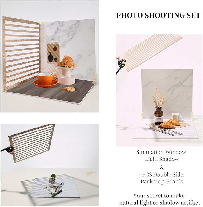 4PCS Double Sided Backdrop Boards, 16x16 inch Waterproof Photo Backdrop with 4PCS Board Brackets, 2PCS Pane Brackets, 1PCS 16x16 inch Window Shadow Pane for Food, Jewelry Photo Shooting - Image 3