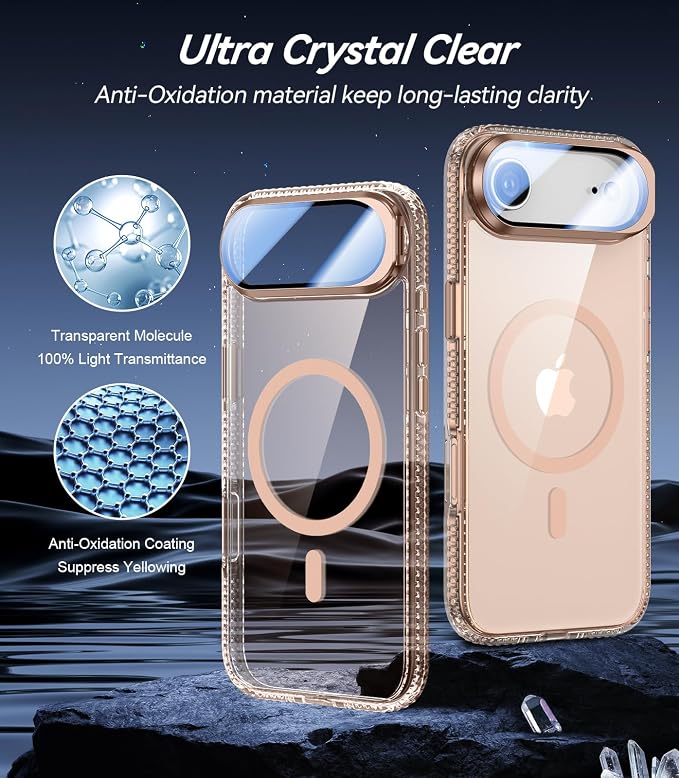 VOFATA [Upgraded Full Camera Protection] for iPhone Air Case with Camera Cover Stand [Fit for MagSafe][10FT Mil-Grade Protection] Transparent Magnetic Phone Cover for iPhone 17 Air Case, Clear Gold - Image 2