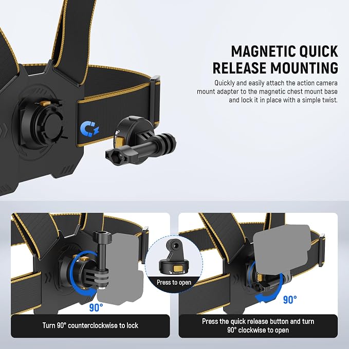 NEEWER Chest Mount Harness for Action Camera,Adjustable Hand Free Chest Strap Compatible with GoPro Hero DJI Osmo Insta360,Magnetic Release Action Camera Chest Mount for Point of View Video Vlog,GP25 - Image 5