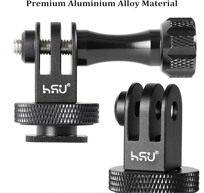 HSU Aluminum Cold Shoe Mount Adapter, 1/4”-20 Screw Hole Tripod Mount | for GoPro Hero 13/12/11/10/9/8/7/6, DJI Osmo Action AKASO, Applicable for Tripod Selfie Stick Monopod and DSLR Camera Flash - Image 4