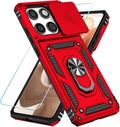SunStory Compatible with Motorola Moto Edge 2025 Case with HD Screen Protector & Slide Camera Cover & Rotated Ring Kickstand, [Military-Grade] Phone Case for Moto Edge 2025,Red by SunStory