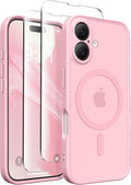 CAPRARO for iPhone 16 Case, Compatible with MagSafe | Upgraded [Full Camera Protection] Protective Translucent Matte Women Girl Magnetic Phone Case Cover, Peach Pink by CAPRARO