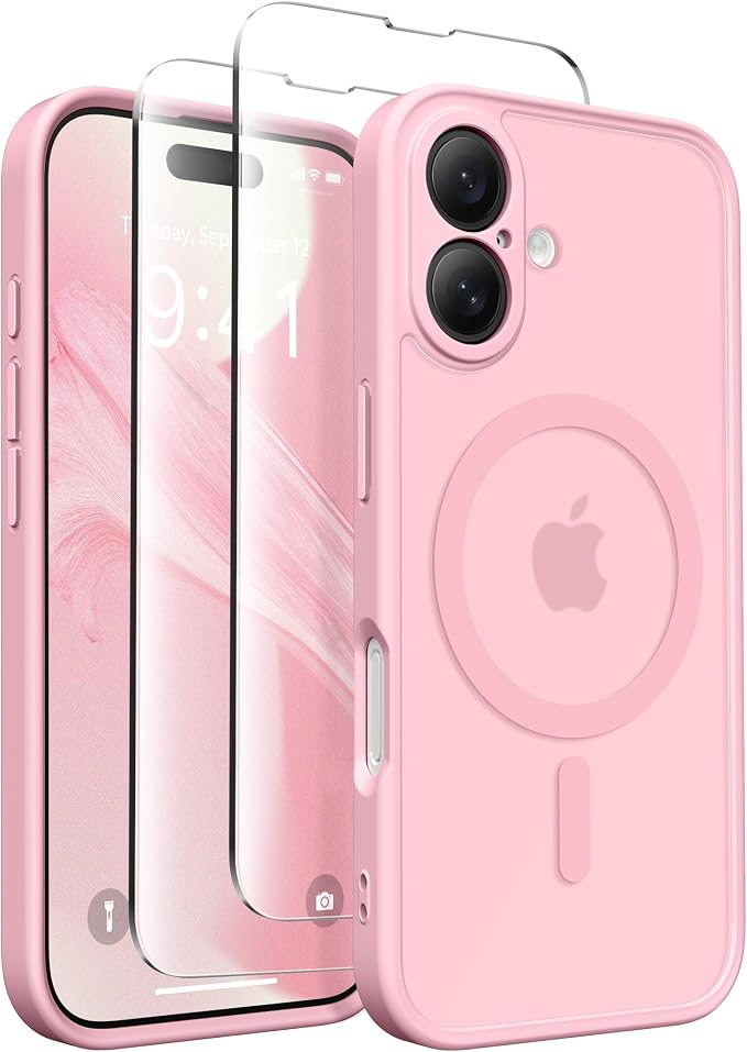 CAPRARO for iPhone 16 Case, Compatible with MagSafe | Upgraded [Full Camera Protection] Protective Translucent Matte Women Girl Magnetic Phone Case Cover, Peach Pink by CAPRARO