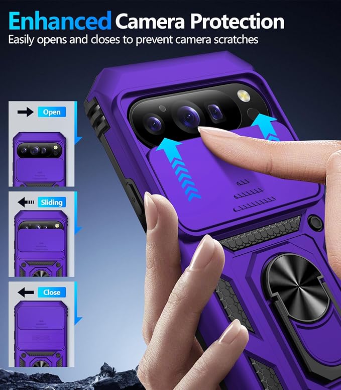 Taisairu for Google Pixel 10 Case/Pixel 10 Pro Case with Screen Protector & Slide Camera Lens Cover,Built-in Ring Stand Protective Phone Case for Pixel 10 Case/Google Pixel 10 Pro Case (Purple) - Image 6