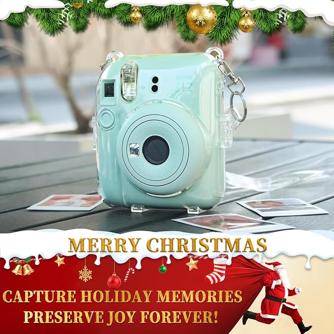 CAIYOULE Clear Camera Case For Fujifilm Instax Mini 12 Instant Film Camera | Crystal Camera Case for Instax Mini 12, Rigid PC Hard Camera Shell with Photo Storage, 2 DIY Stickers and Adjustable Strap - Image 2
