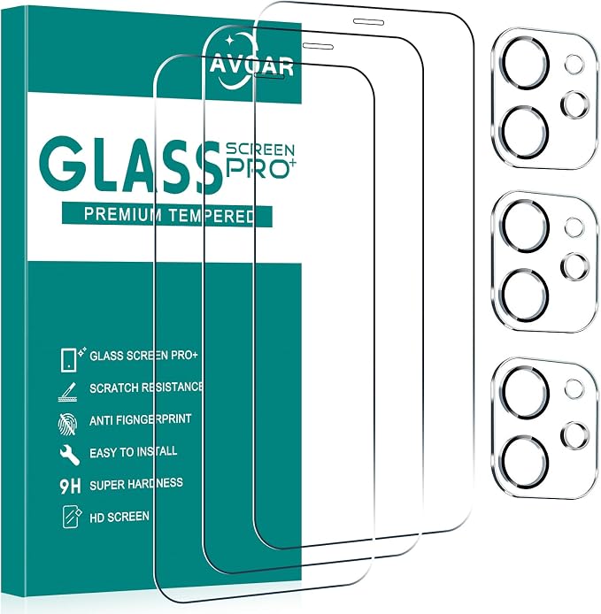 3+3 Pack Glass Screen Protector for iPhone 12 Mini, 5.4 Inch | Camera Lens Protector, HD Clear Tempered Glass Film, Anti-Scratch, Bubble Free, Case-friendly by AVOAR