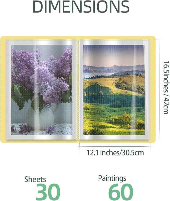 SXhyf A3 Diamond Painting Storage Book for 60 Diamond Painting Pics, 30 Pages Diamond Art Storage Book, Diamond Painting Presentation Portfolio Folder for Artwork (Yellow, A3-16.5 x 12.1 in) - Image 7