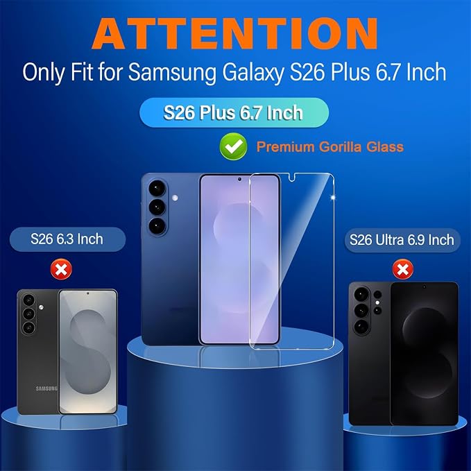 firtstnow 3 Pack for Samsung Galaxy S26 Plus Screen Protector Tempered Glass + 3 Pack Camera Lens Protector, Military Grade Shatterproof, 9H Hardness, Fingerprint Unlock, Case Friendly 6.7 Inch - Image 2