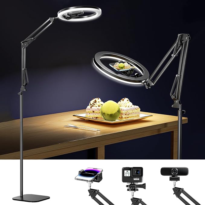 UBeesize 12" Ring Light Tripod for iPhone, 75" Tall Overhead Phone Mount | CRI95 Selfie Light with Stand and Remote, Overhead Camera Mount for Cooking, TikTok, YouTube, Photography by UBeesize