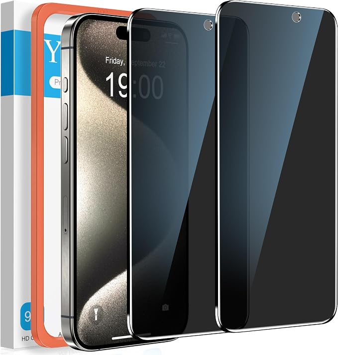 YMHML 2 Pack for iPhone 15 Pro Max/iPhone 16 Plus /15 Plus Privacy Screen Protector Tempered Glass, Anti Spy, Case Friendly Private Film Accessories by YMHML