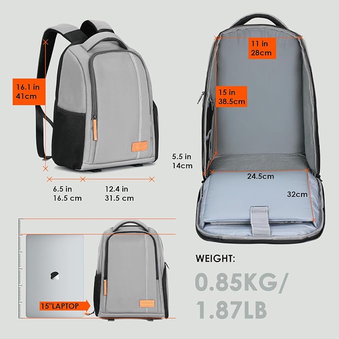 TARION Camera Backpack for Photographers Compact 15L, TB04 Grey | 15 Inch Laptop Compartment, Side Access Quick Draw, Anti-theft Hidden Pocket, Tripod Holder, Rain Cover, Travel-Friendly - Image 8