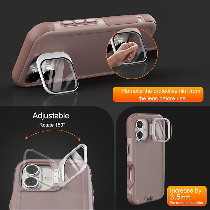 Follaroma Magnetic for iPhone 17 Case with Camera Cover Stand, Light Brown | Built-in Glass Camera Cover Stand,Compatible with MagSafe,Heavy Duty Shockproof Protective,Military-Grade Anti-DropDual Case - Image 2