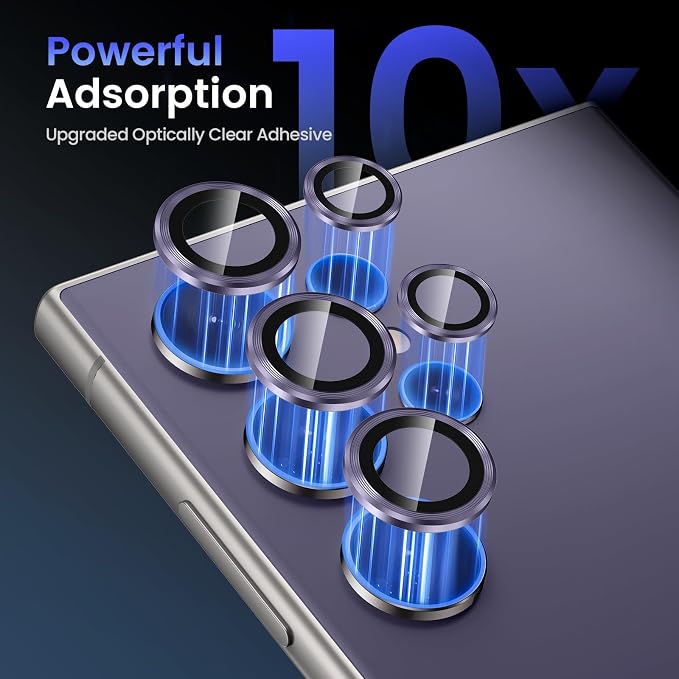 Tensea Compatible with Samsung Galaxy S24 Ultra Camera Lens Protector | 9H Tempered Glass Camera Cover Screen Protector Metal Individual Ring [Installation Tray][Case Friendly] - Image 6
