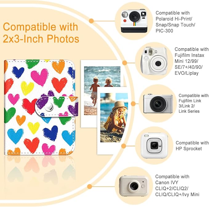 Love Hearts Small Photos Album for 2x3 Inch Films, 56 Pockets | Mini Cute Picture Book, Wallet Size, for Polaroid Fujifilm Instax Mini Instant Camera Printer, Kpop Photocard Binder Holders - Image 3