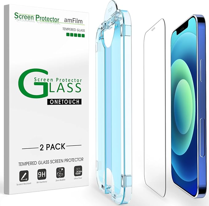 amFiIm OneTouch for iPhone 12/12 Pro Screen Protector 6.1" Tempered Glass | Auto-Alignment, 30s Install, Bubble Free, 9H Hardness, Scratch & Drop Protection, HD Clear, Case Friendly, 2 Pack (12P-6.1'') by amFilm
